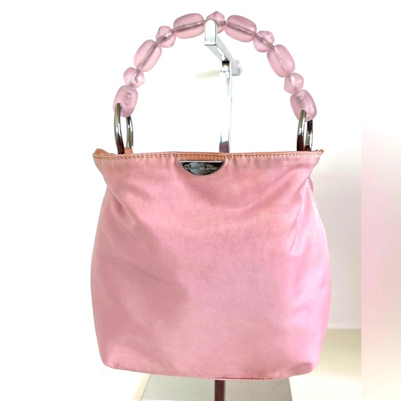CHRISTIAN DIOR Maris Pearl Hand Bag Nylon Pink preloved - Picture 1 of 10